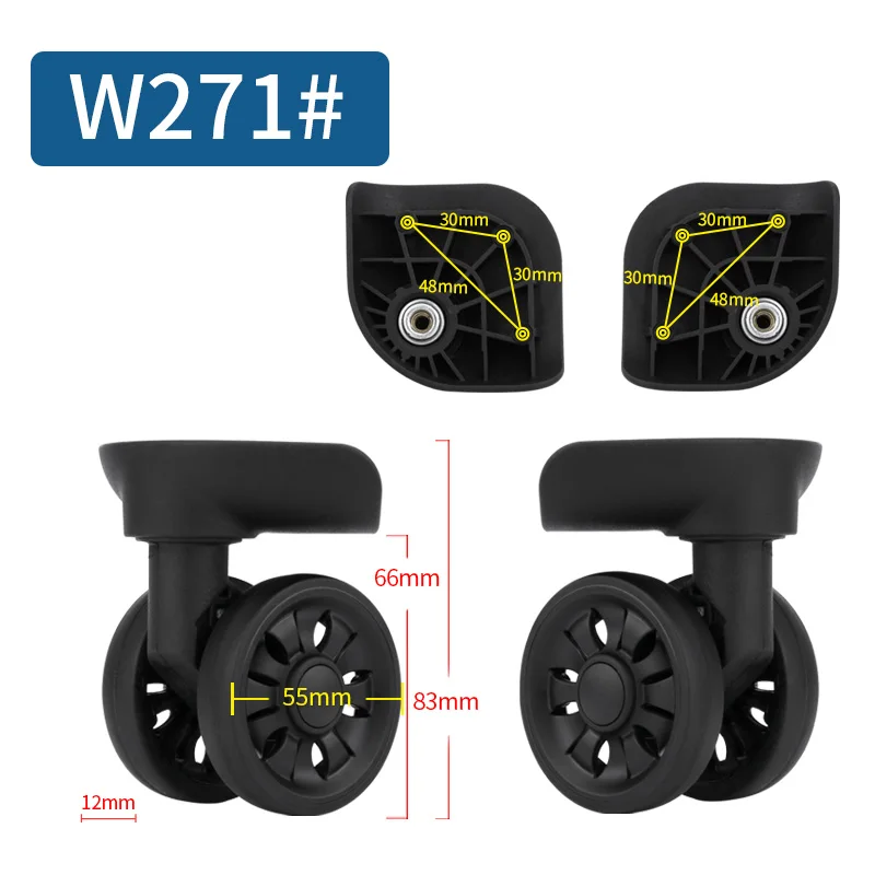 W271(2 Wheels)Black Чемодан Замена колеса ремонт фитинг чемодан тяга коробка оборудование Замена аксессуары 360 Универсальные ролики - Цвет: W271(2 Wheels)Black