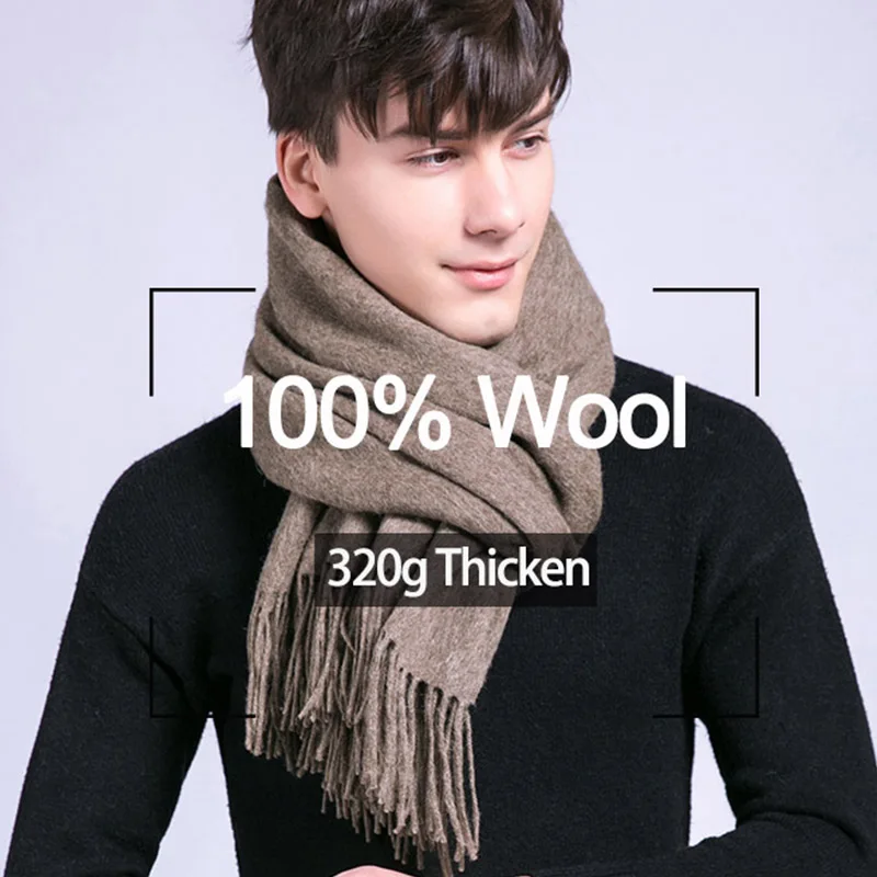 Winter 100% Wool Scarf For Men Warm Solid Tassels Echarpe Fine Neck Scarves Male Fashion Cashmere Scarfs Bufandas Hombre |