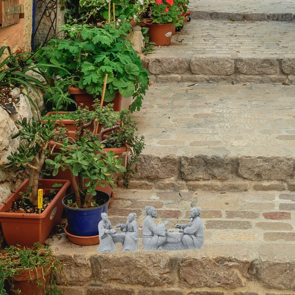 

2Pcs Sandstone Garden Statue Decor Home Bonsai Adornment Landscape Artware Grey