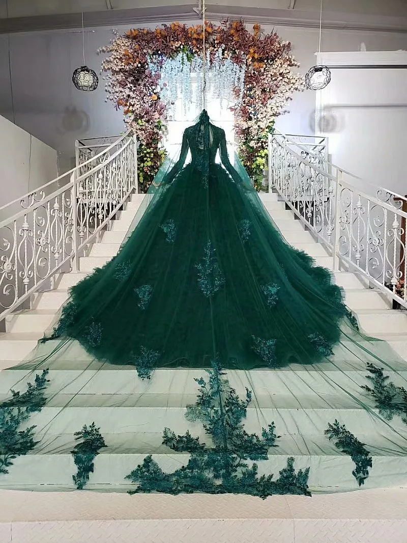 Темно-зеленое с длинным рукавом свадебные платья Цепочки и ожерелья элегантные