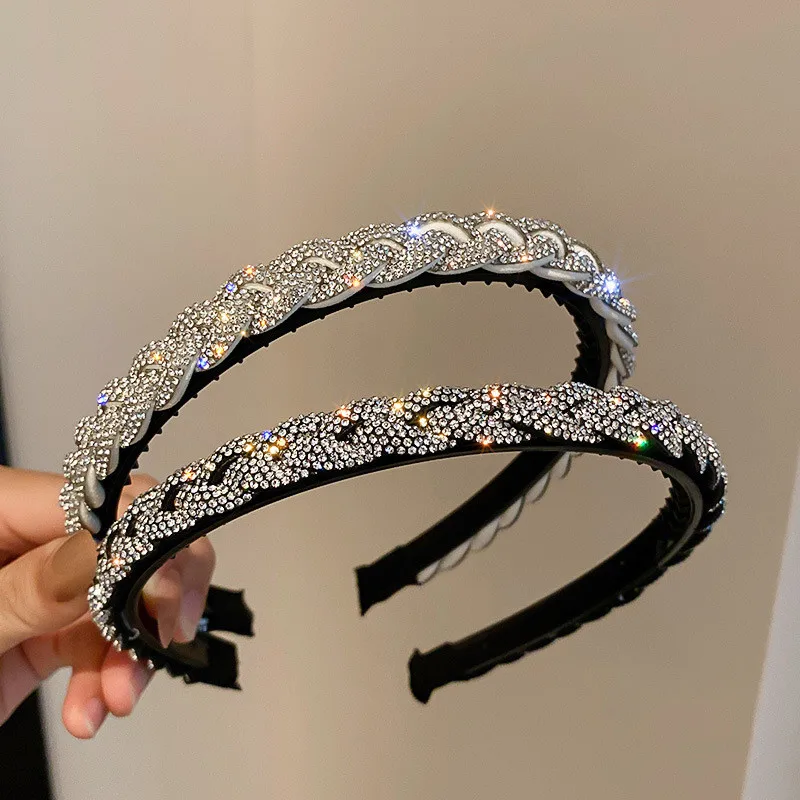 

FYUAN Shiny White Black Rhinestone Hairbands for Women Weave Headwear Hair Accessories Jewelry