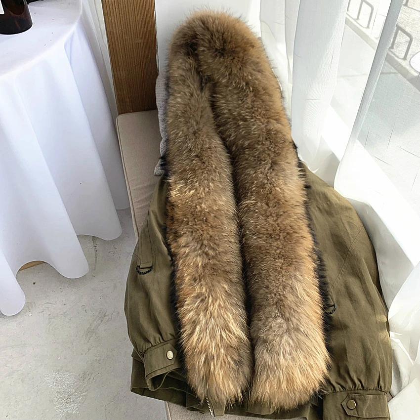 Настоящая меховая парка зимняя куртка женская подкладка из кролика пальто из натурального меха енота лисы Толстая теплая верхняя одежда Уличная Роскошная