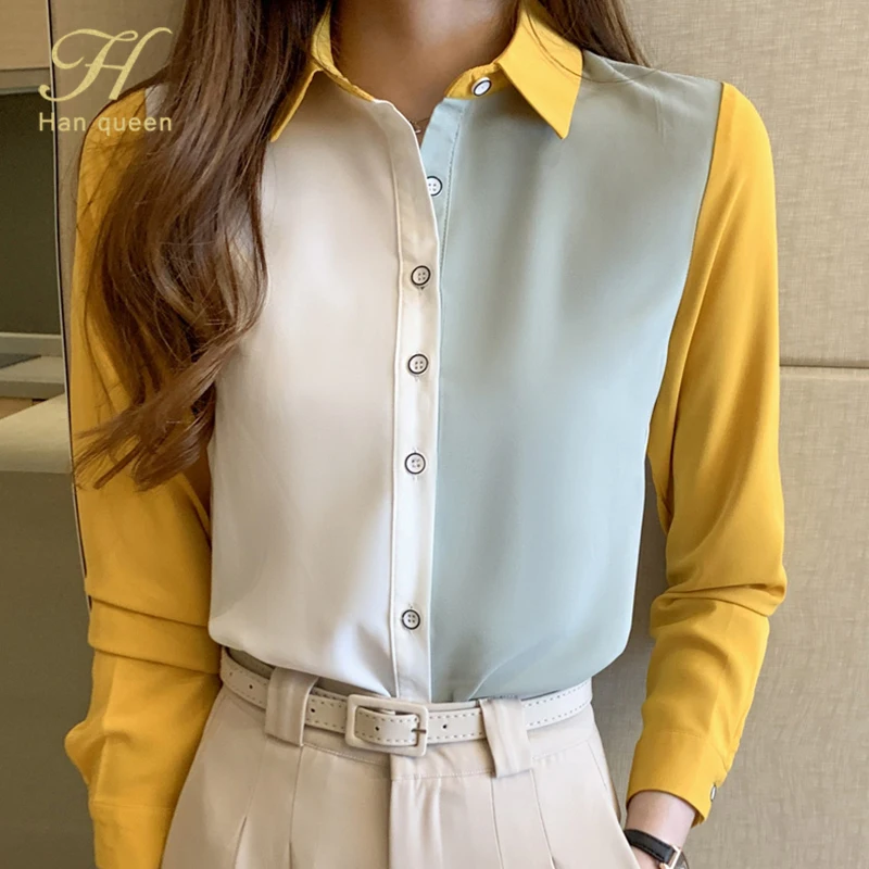 Блузка женская шифоновая с длинным рукавом базовая Повседневная рубашка в