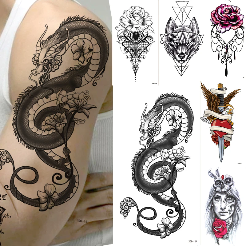 

Arm Temporary Tattoo Sticker Dragon Snake Waterproof Tattoos Body Transfer Tato Fake for Men Women Sexy Tatoo Paint Art Sticks