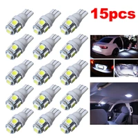 15pcs car t10 white led 5050 5smd wedge light bulb w5w 194 168 2825 158 192 12v license plate car turn parking signal lamps