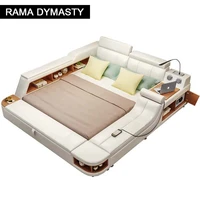 high quality genuine leather bed frame soft beds massager storage safe for bedroom