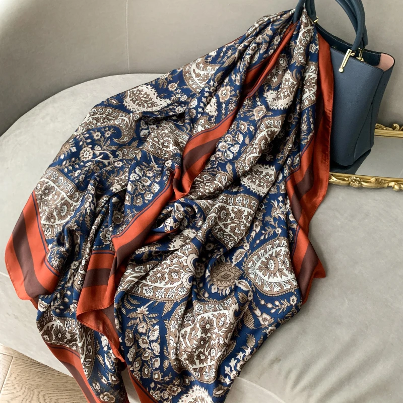 

2022 Luxury Flower 180X90CM Shawls New Sunscreen Beach Towel Ladies Print Scarves Popular Silk Scarfs Fashion Satin Neckerchief