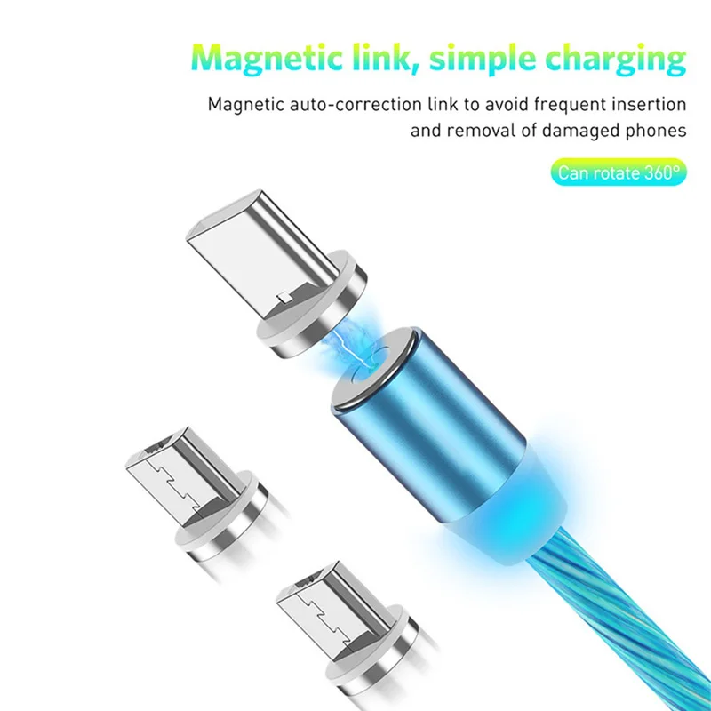 1 м 2.4A Магнитный светодиодный кабель Micro USB Type C для Huawei Mate 8 9 10 20 30 20X Pro P30 P20 Lite Xiaomi