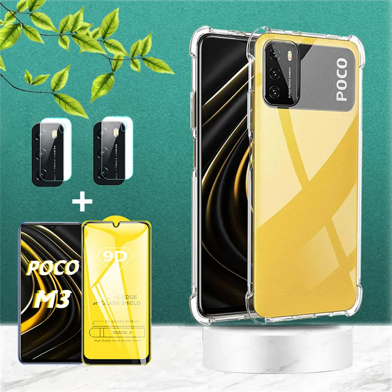 

Transparent Silicon Case Poco X3 Little M3 M4 Pro 5g Case+Glass,Shcokproof Case For Xiaomi Poco X3 GT NFC Poko M3 M4 Pro Bumper