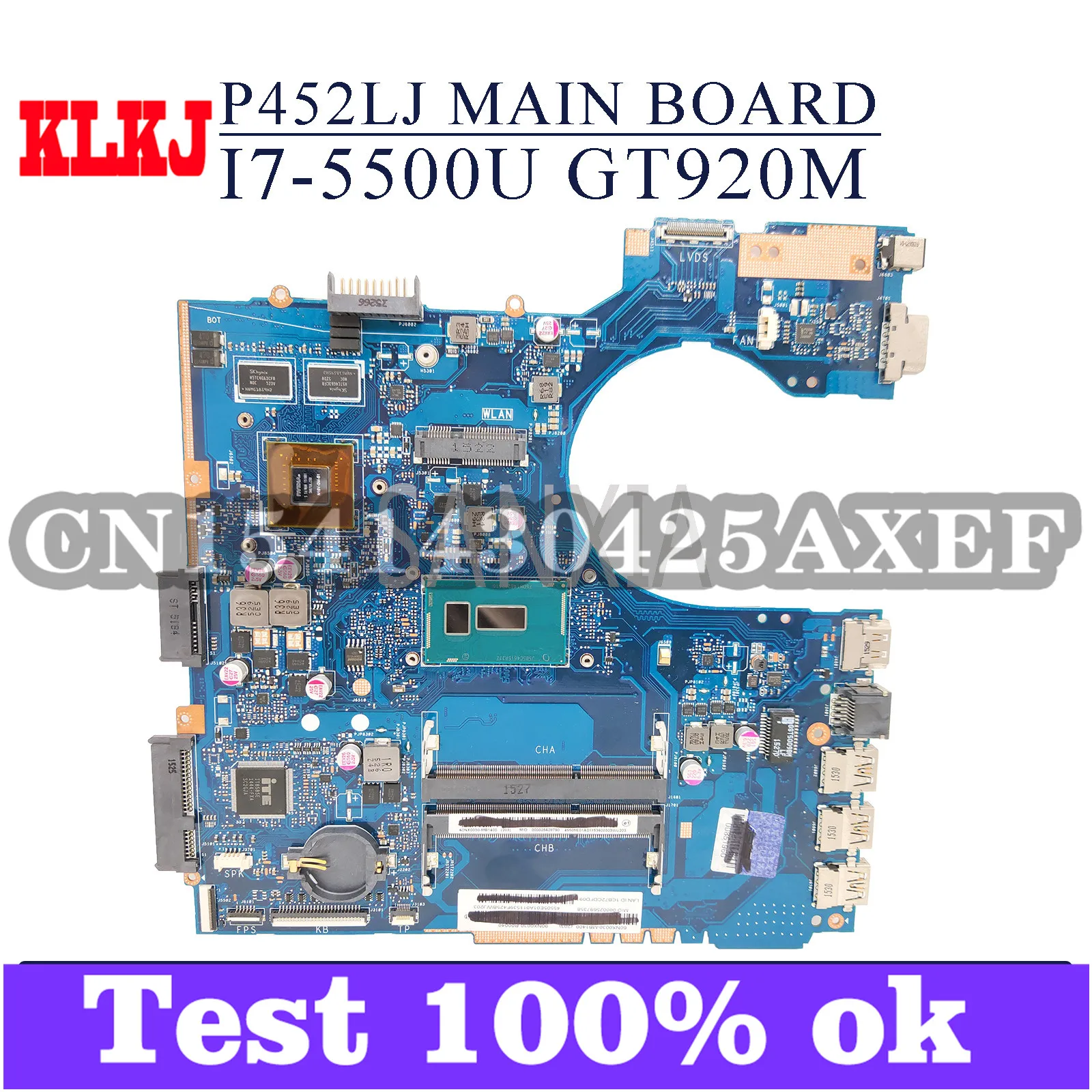 

KLKJ P452LJ Laptop Motherboard For ASUS P452LJ Original Mainboard I7-5500U GT920M