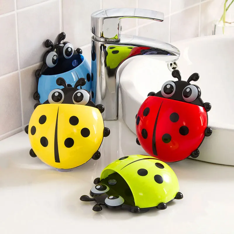 

1PC Cartoon Bathroom Toothpaste Organizer Ladybug Toothbrush Holder Animal Wall Suction Paste Holder Rack Container Accessories