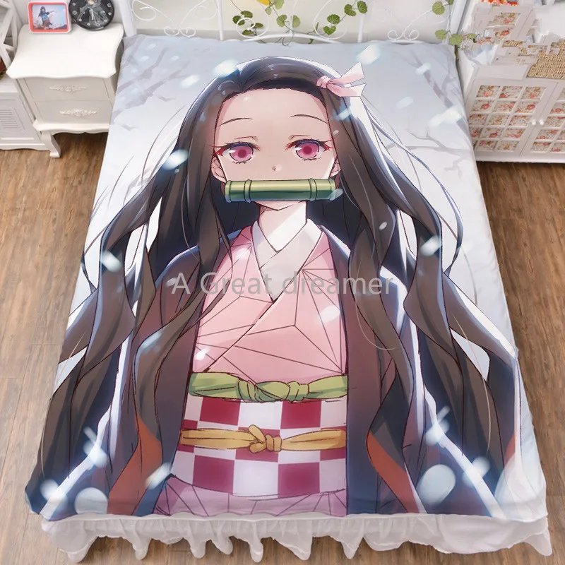 Offerte 3D Stampato Anime Giapponese Demon Slayer Coperta Sex Girl Bed Set Coperta Di Flanella Trapunta Estiva Foglio Di Fibra Di Latte Coperta Personalizzata