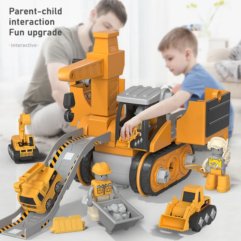 

Disassemble 4-in-one Deformation Engineering Vehicle With Small Car Slip Track Boy Excavator Toy