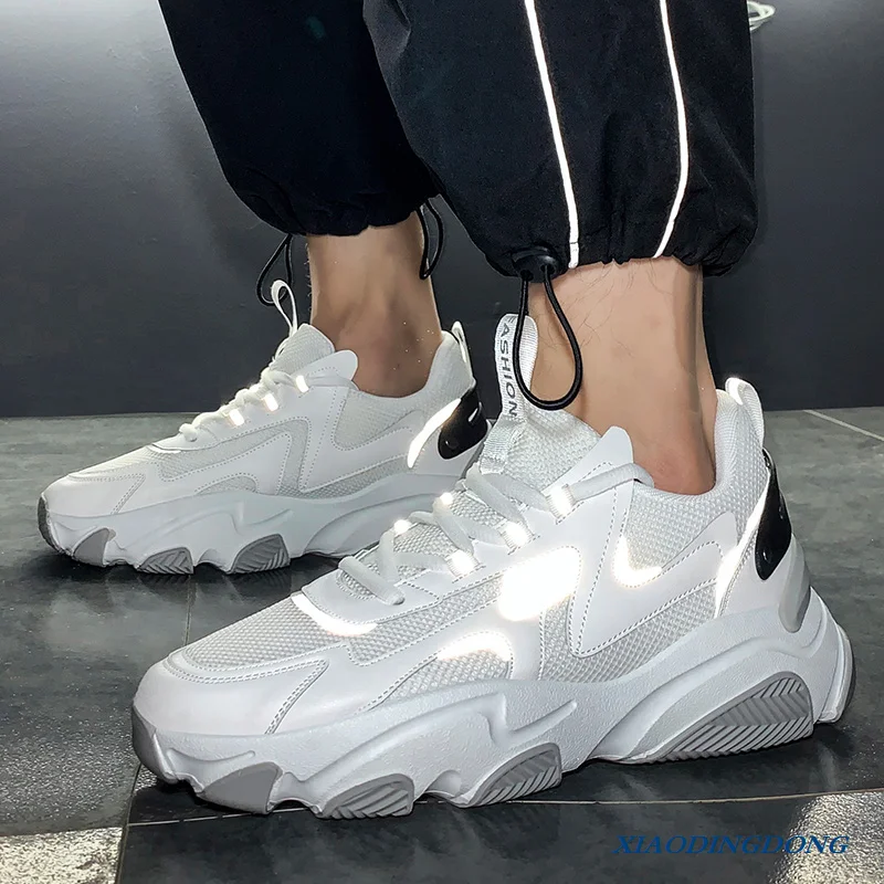 

White Sneakers Men Reflectivemen Vulcanize Shoes Thick Bottom Men Platform Cushion Sneakers Outdoor Jogging Sports Shoes