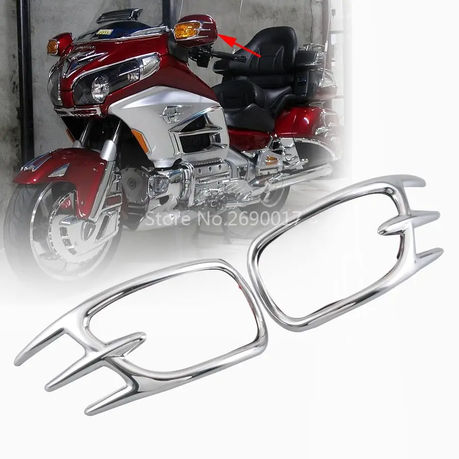 

Motorcycle Chrome Mirror Back Accent Grilles Front Signal Light Trim For Honda GL1800 GOLDWING GL 1800 2001-2011