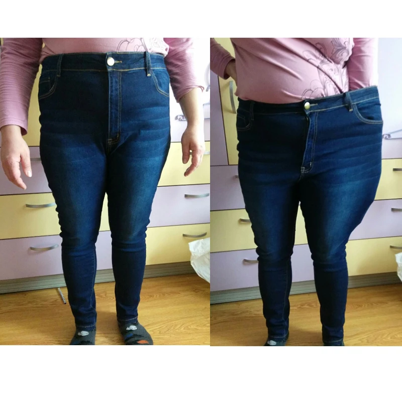 Джинсы для женщин с высокой талией брюки Большие размеры женские узкие джинсы 5xl