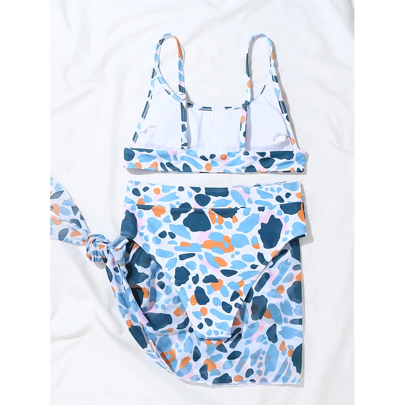 Sexy Print Bikini Set 2020 Bandeau Swimsuit Women Swimwear Female High Waist Skirt 3 Piece Bathing Suit Elegant Biquini New | Женская