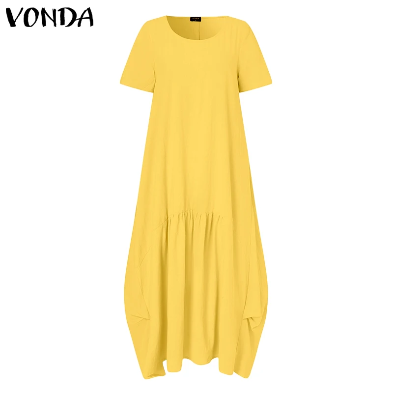 

Women Cotton Dress Summer Casual Short Sleeve Maxi Dresses VONDA 2021 Ladies Loose Long Robe Bohemian Vestidos Femme Sundress