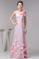 free shipping 2016 new design floor length handmade flowers brides maid pink one shoulder long dress formal bridesmaid dresses