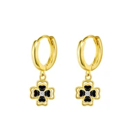 925 sterling silver ear buckle black gold flower hoop earrings minimalist ladies fashion jewelry birthday wedding gifts