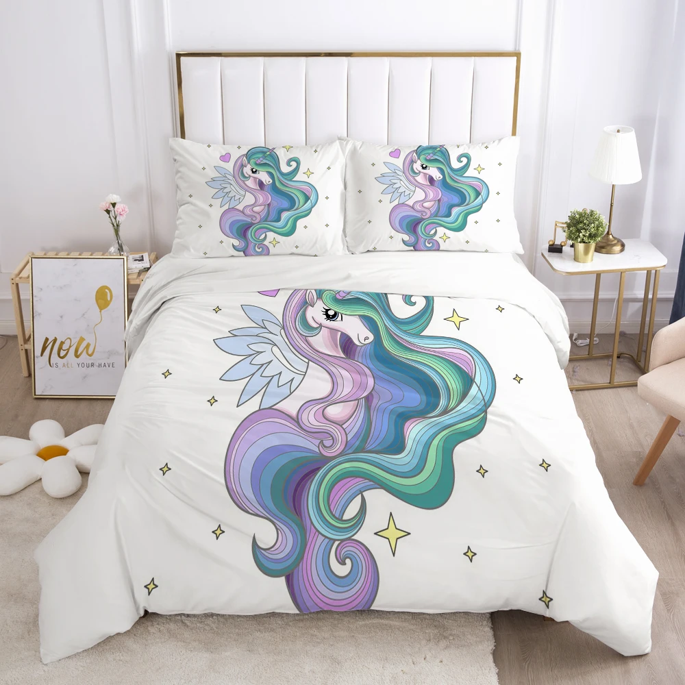 

Cartoon Duvet Cover Set 3D Unicorn Baby Bedding Set For Kids Baby Comforter Cover Pillowcases Girls King Queen Bedclothes