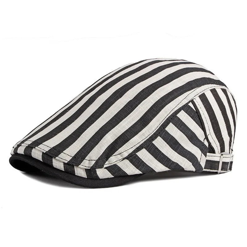 New Men's Beret Korean Fashion Thin Caps Women's Breathable Striped Forward Cap Spring And Summer
