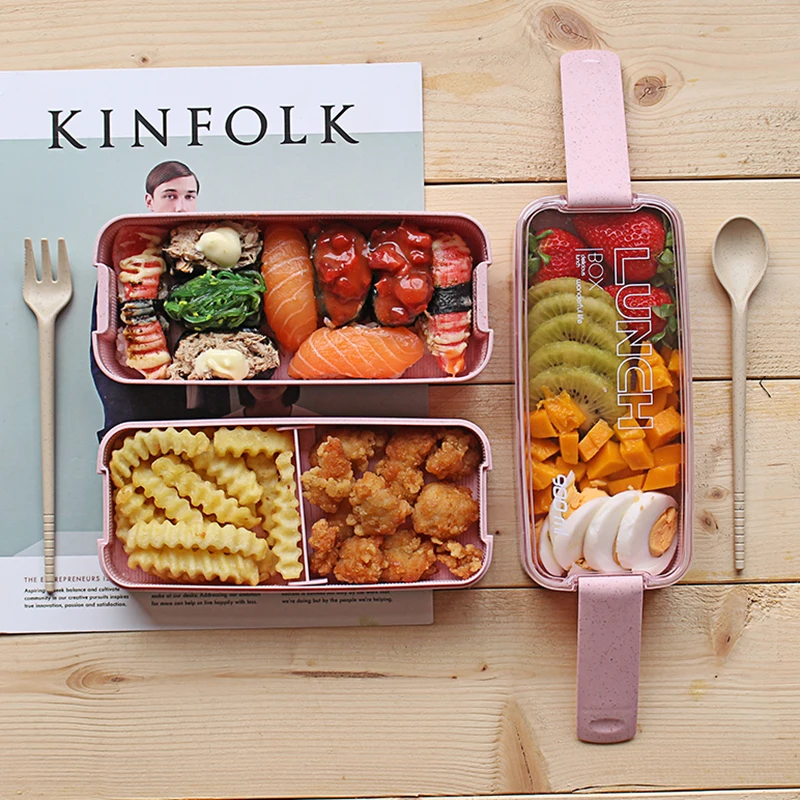 3 слоя портативный здоровый материал Ланч бокс из пшеничной соломы Bento коробки