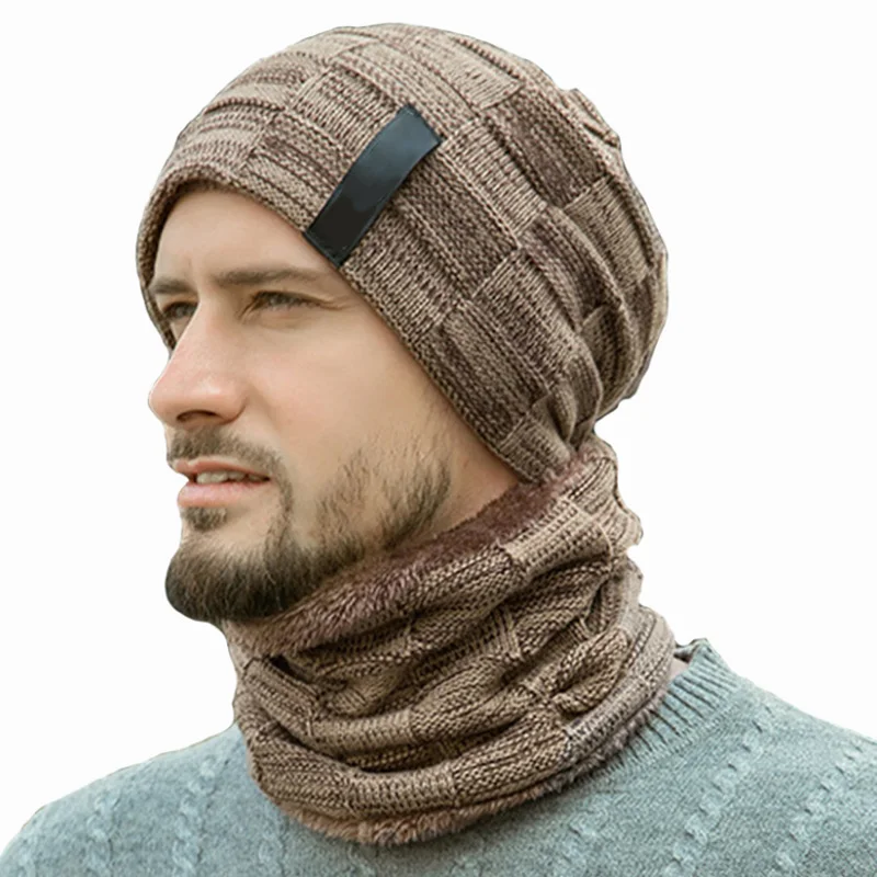 Горячая Skullies Beanies кольцо для Шляпы шарф из двух частей теплая зимняя шапка плюс бархатная Толстая шерстяная шапка для мужчин мягкая эластичная шапка мужские головные уборы