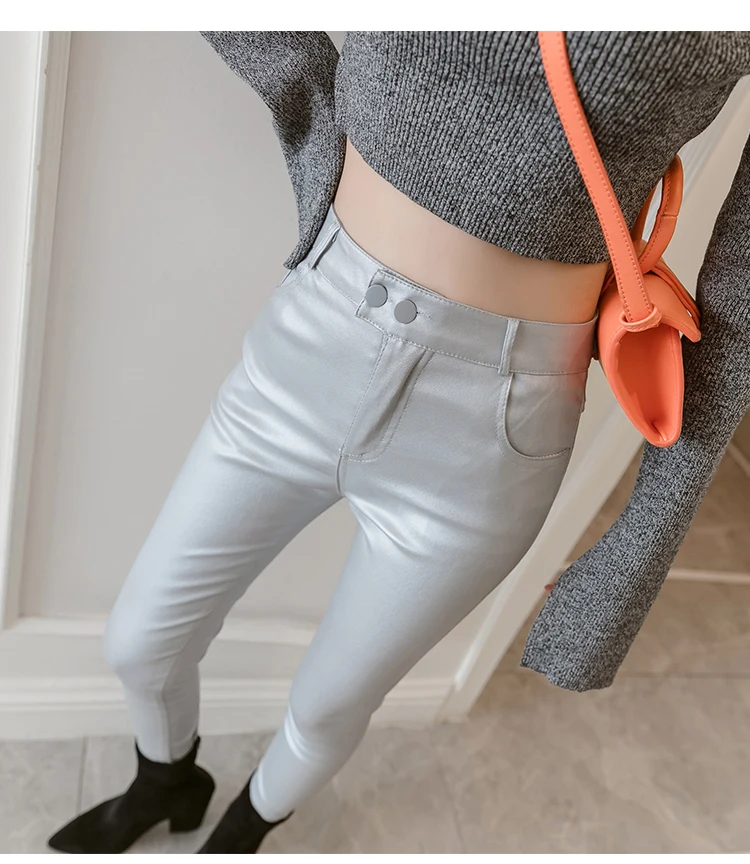 Women Thin Velvet PU Leather Pants 2019 Autumn Winter Female Elastic Stretch Skinny Faux Leather Pencil Pants Tight Sexy Trouser