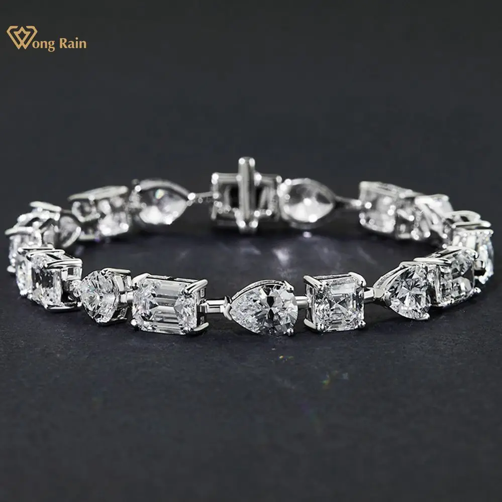 

Wong Rain 100% 925 Sterling Silver Created Moissanite Gemstone Bangle Charm Wedding Diamonds Bracelet Fine Jewelry Wholesale