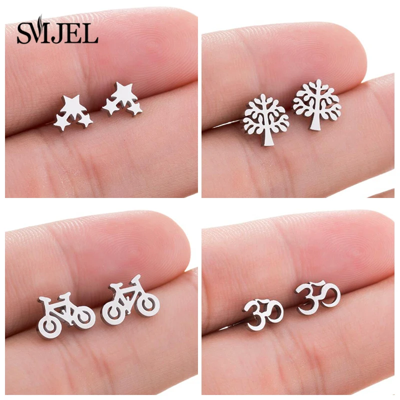 SMJEL женские и технические серьги из нержавеющей стали звезда велосипед гвоздики