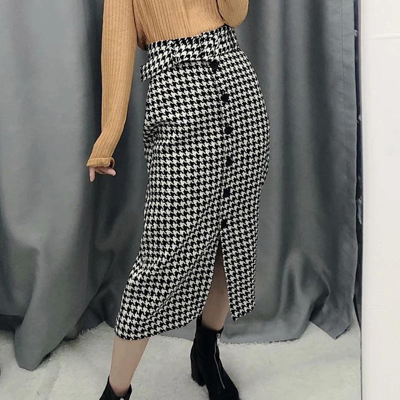 Женская клетчатая юбка макси в стиле ретро Повседневная офисная винтажная