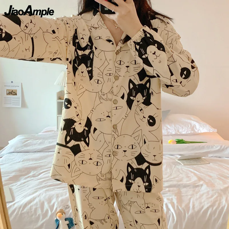 Women's Pajamas 2022 Spring Autumn New Cardigan Pijamas Female Sleepwear Long-sleeved Trousers Cute Nightie Homewear Two-piece