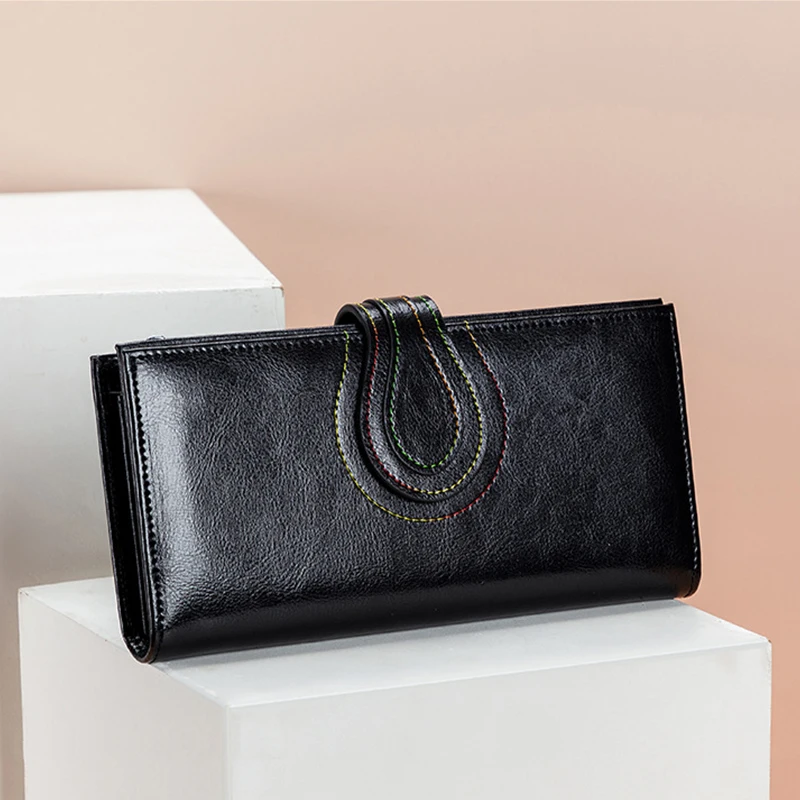 

Fashion Women Genuine Leather Wallets Female Long Design Zipper & Hasp Purses Large Capacity Cowhide Wallet Phone Purse Clutch