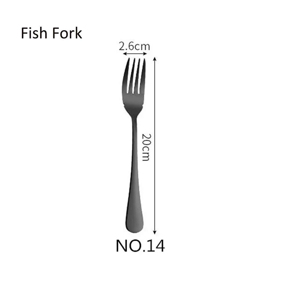 NO.14 Fish Fork 1/5 шт Лидер продаж Черный Комплектная посуда столовые ножи вилки и ложки в западном стиле кухонная посуда Нержавеющая сталь домашний праздничный набор столовой посуды - Цвет: NO.14 Fish Fork