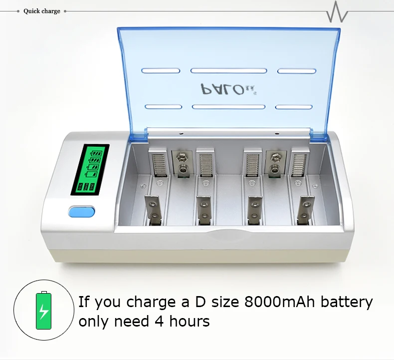 PALO ЖК-дисплей зарядное устройство для AA/AAA/SC/C/D/9 V батарея+ 4 шт nimh 4000 mah аккумуляторная батарея C