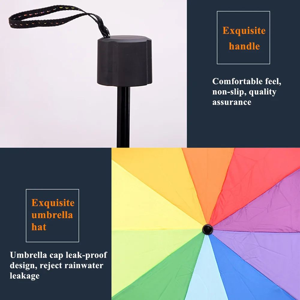 Модные зонты Водонепроницаемые Яркие прочная Радужная Радуга 10K ветрозащитный