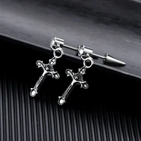 shine cross dangle earring stainless steel stud earrings piercing jewelry gift for women men