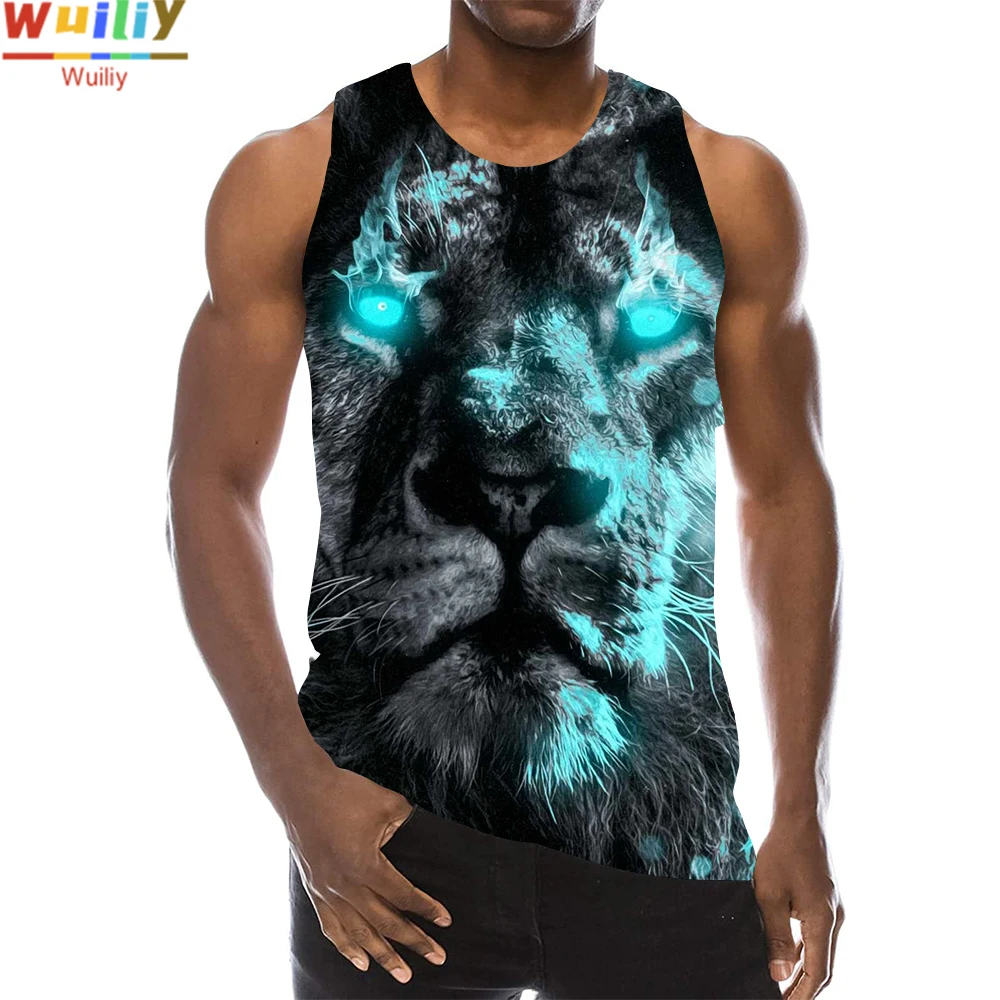 

Animals Tank Tops For Men Summer Fire Lion Graphic 3D Print Animal Sleeveless Sport Gym Tops Novelty Flame Lions Beach Vest
