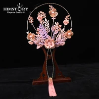 himstory luxury gold bridal fan bouquets classic chinese handmade flowers metal round hand fan wedding accessories