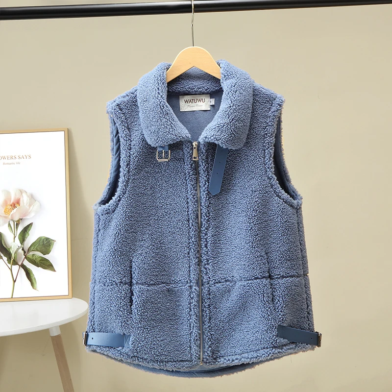 

Nice Woman Stand Collar Lambswool Waistcoat Solid Casual Warm Ladies Vest Jacket Sleeveless Vest Waistcoat for Female