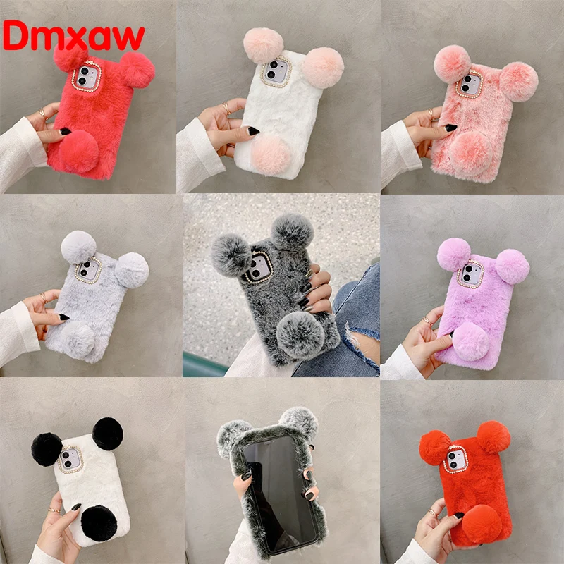 3D Panda Case For Xiaomi Redmi 9C 8A 9 10X Pro 5G K30 Ultra Note Max 9S 8T 8 Ears Plush Fur Luxury Cover | Мобильные телефоны и