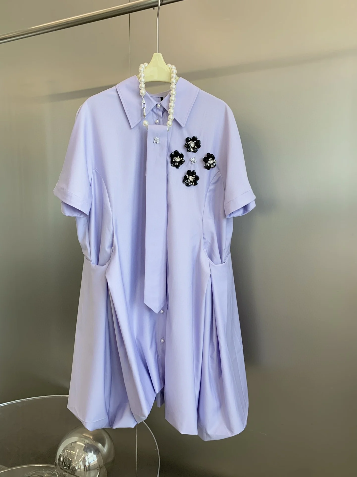 

Fashion 2021SS Summer New Women Flower Beading Puff Sleeve Purple Casual Dress For Female Ddxgz2 6.15