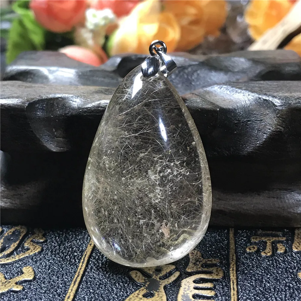 

Natural Gold Hair Rutilated Pendant Jewelry For Women Men 36x23x13mm Clear Crystal Water Drop Gemstone Necklace Pendant AAAA