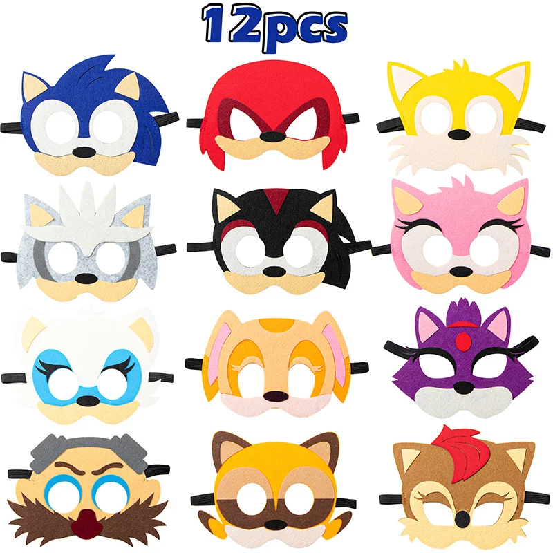 

12Pcs Sonic Mask Party Decoration Set Game Cartoon Birthday Party Halloween Cool Accessories Favorite Ornament For Boys Girls