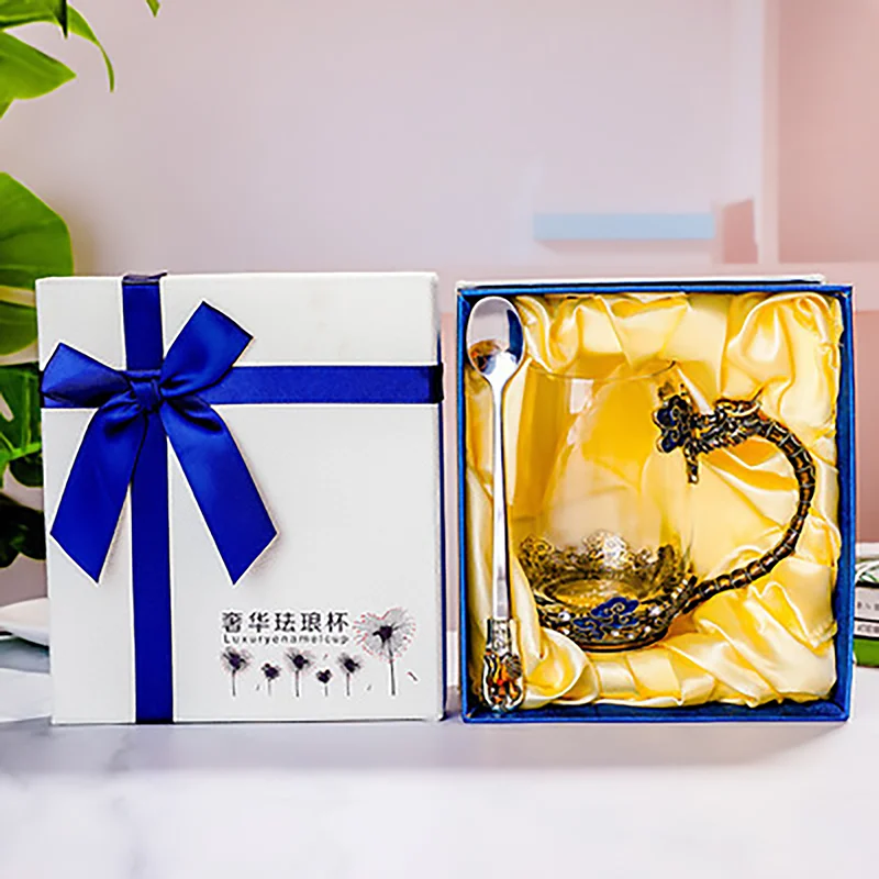 

100% Hand-made Enamel Mug Crystal Cup Dragon Design Tea Cup High-grade Lead-free Glass Drinkware with Gift Box Birthday Gift