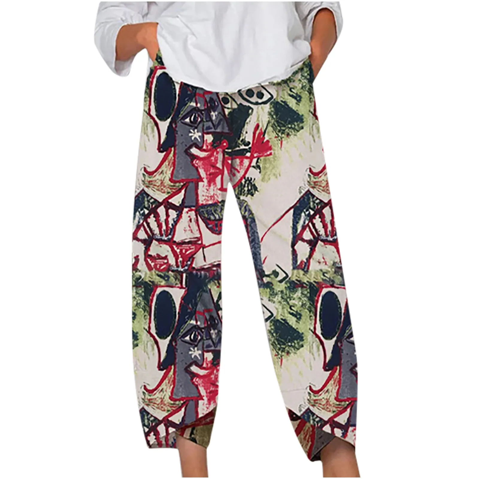 

Summer Pants Women Casual Print Elastic Waist Workout Sports Wide Leg Pants Trousers Women Harajuku Pants pantalones de mujer
