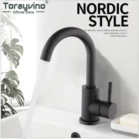 torayvino matte black modern basin sink deck mounted bathroom faucet single lever handle stainless steel hot and cold mixer tap
