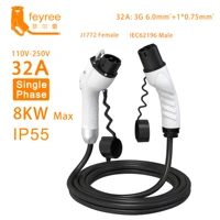 feyree ev charger plug 32a type1 to type2 saej1772 to iec62196 2 cord 16a with 5m cable for electric vehicle charging station