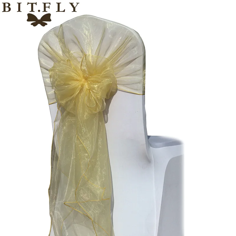 BIT. FLY, 50 шт./лот, свадебные стулья с узлом, украшение из органзы, чехлы с бантом, 32 цвета, для свадебной вечеринки, банкета, 26x108 дюймов - Цвет: champagne